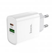 Превью Сетевое зарядное устройство Hoco C80A USB/Type-C с кабелем для Apple (Lightning - Type-C) (белое) — 6
