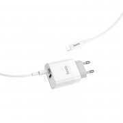 Превью Сетевое зарядное устройство Hoco C80A USB/Type-C с кабелем для Apple (Lightning - Type-C) (белое) — 5