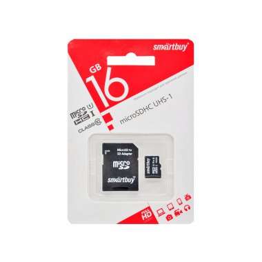 Карта памяти MicroSDHC 16GB Class 10 Smart Buy+SD адаптер &mdash; 1