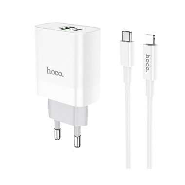Сетевое зарядное устройство Hoco C80A USB/Type-C с кабелем для Apple (Lightning - Type-C) (белое) — 12