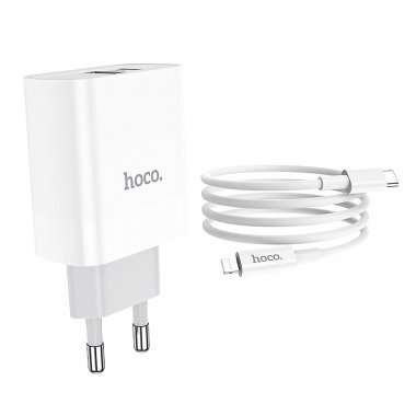 Сетевое зарядное устройство Hoco C80A USB/Type-C с кабелем для Apple (Lightning - Type-C) (белое) — 4